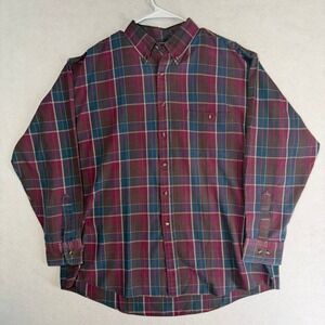 VTG Knightsbridge Mens XL Burgundy Blue Plaid Long Sleeve Button‎ Down Shirt